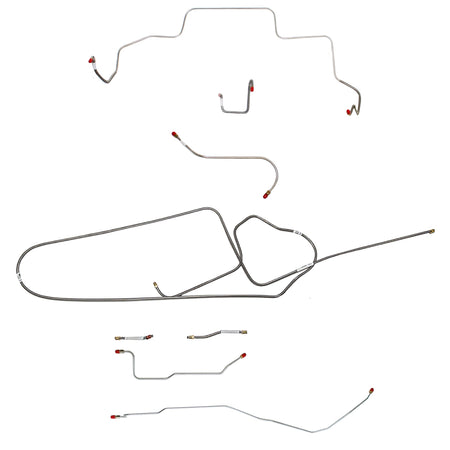 1966 MOPAR B-body w/ Standard Disc, FACTORY Disc, Right Front OVER Frame w/ 4'' Rise on Firewall, Dana Axle; Complete Brake Line Kit; Stainless - SSTubes