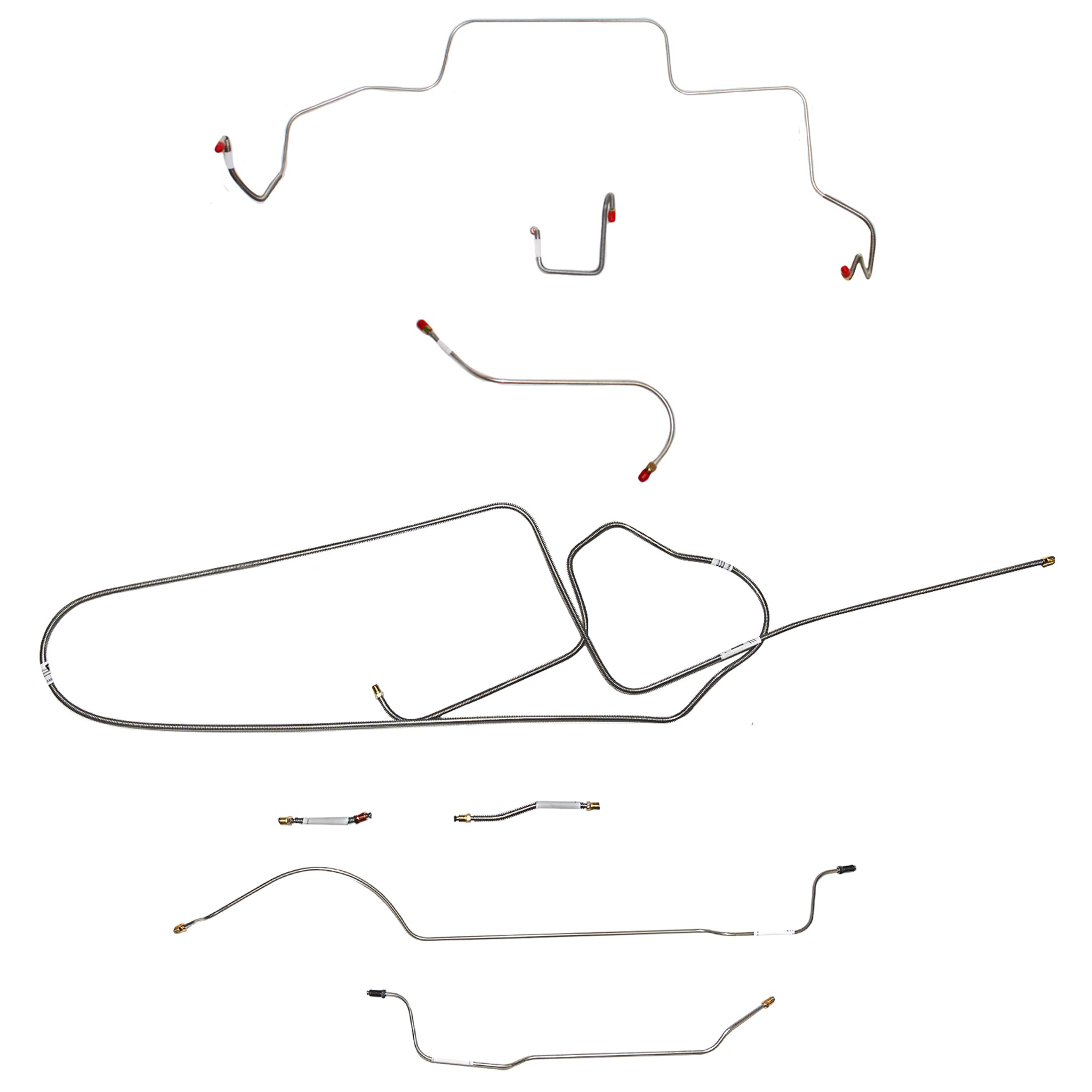 1966 MOPAR B-body w/ Standard Disc, FACTORY Disc, Right Front OVER Frame w/ 4'' Rise on Firewall, 8-3/4'' Axle; Complete Brake Line Kit; Stainless - SSTubes