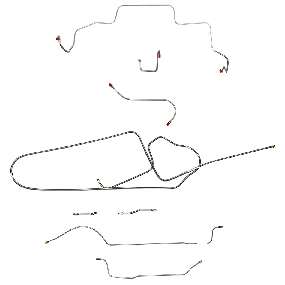 1966 MOPAR B-body w/ Standard Disc, FACTORY Disc, Right Front OVER Frame w/ 4'' Rise on Firewall, 8-3/4'' Axle; Complete Brake Line Kit; Stainless - SSTubes