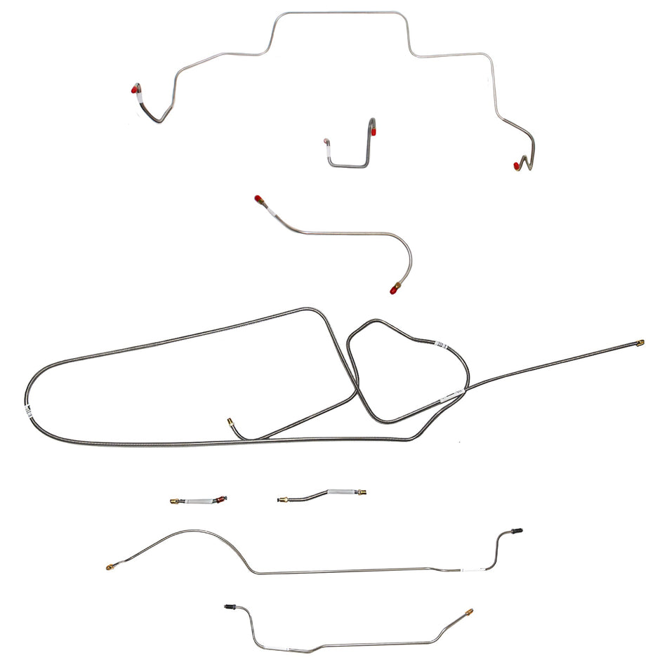 1966 MOPAR B-body w/ Standard Disc, FACTORY Disc, Right Front OVER Frame w/ 4'' Rise on Firewall, 8-3/4'' Axle; Complete Brake Line Kit; Stainless - SSTubes