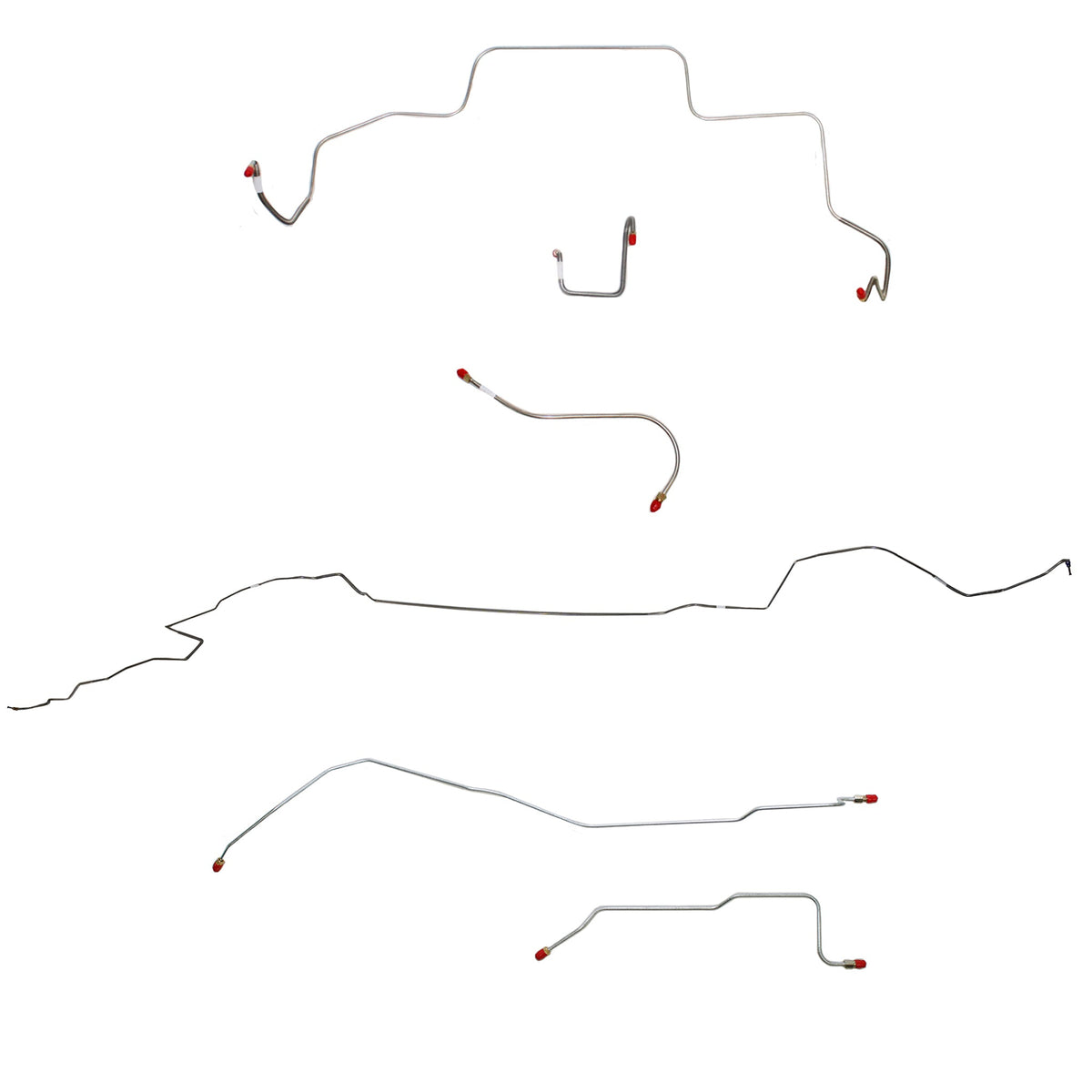 1966 MOPAR B-body w/ Power Drum, Right Front OVER Frame w/ 4'' Rise on Firewall, Dana Axle; Complete Brake Line Kit; Stainless - SSTubes