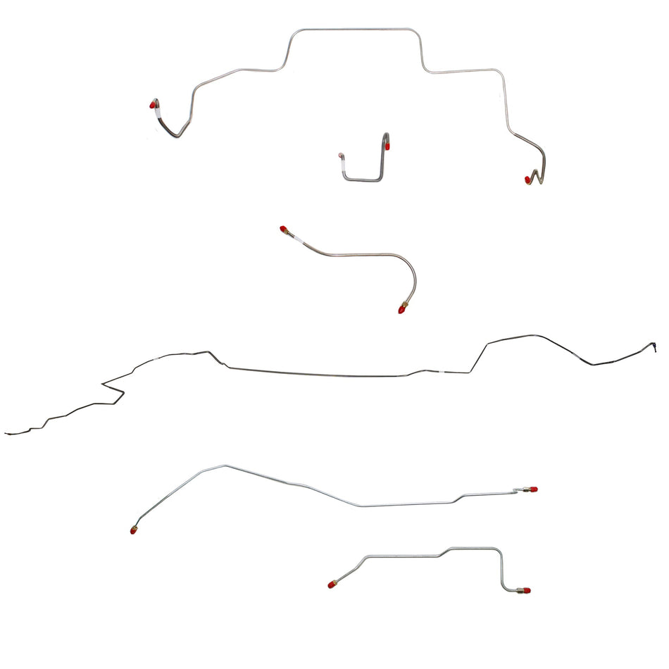 1966 MOPAR B-body w/ Power Drum, Right Front OVER Frame w/ 4'' Rise on Firewall, Dana Axle; Complete Brake Line Kit; Stainless - SSTubes