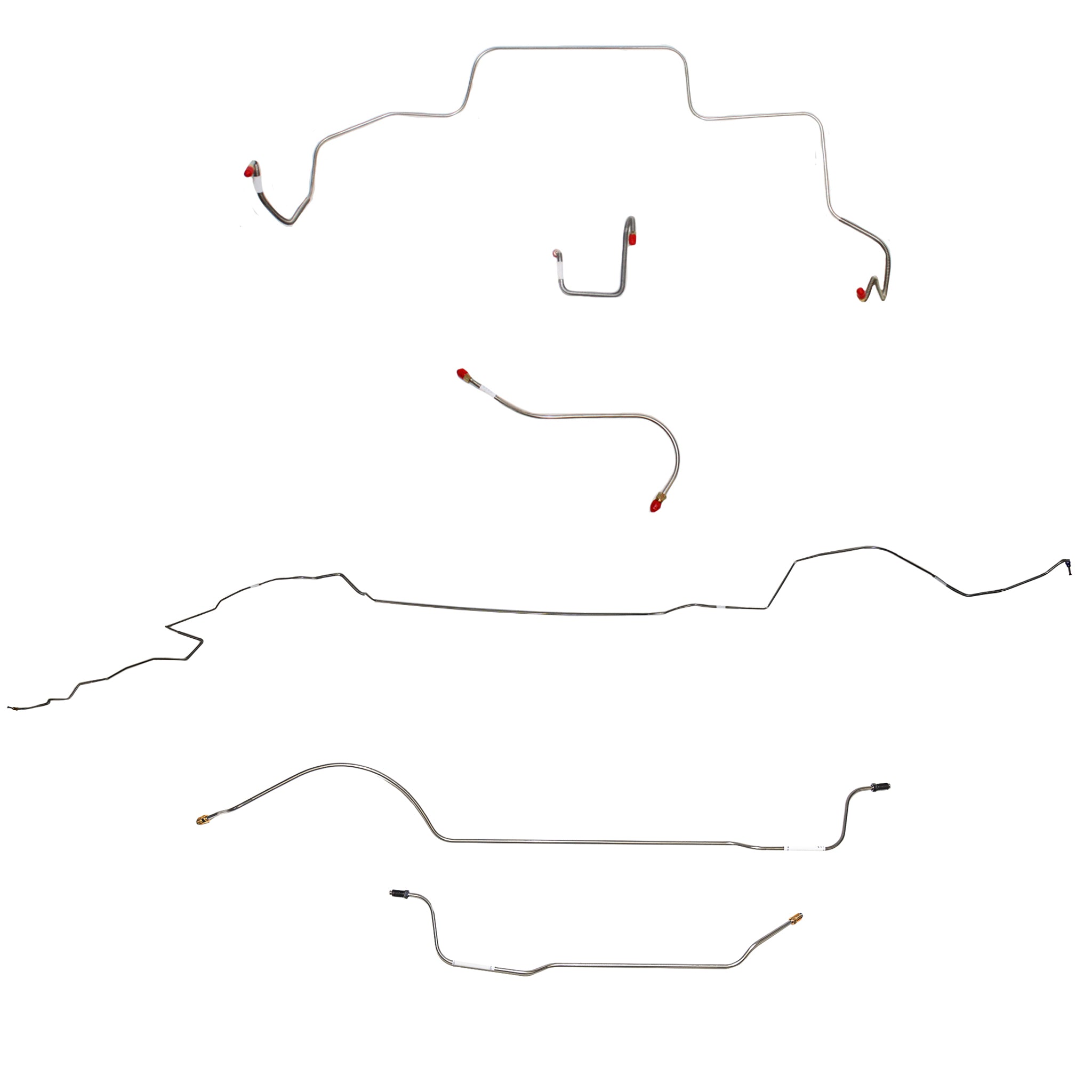 1966 MOPAR B-body w/ Power Drum, Right Front OVER Frame w/ 4'' Rise on Firewall, 8-3/4'' Axle; Complete Brake Line Kit; Stainless - SSTubes