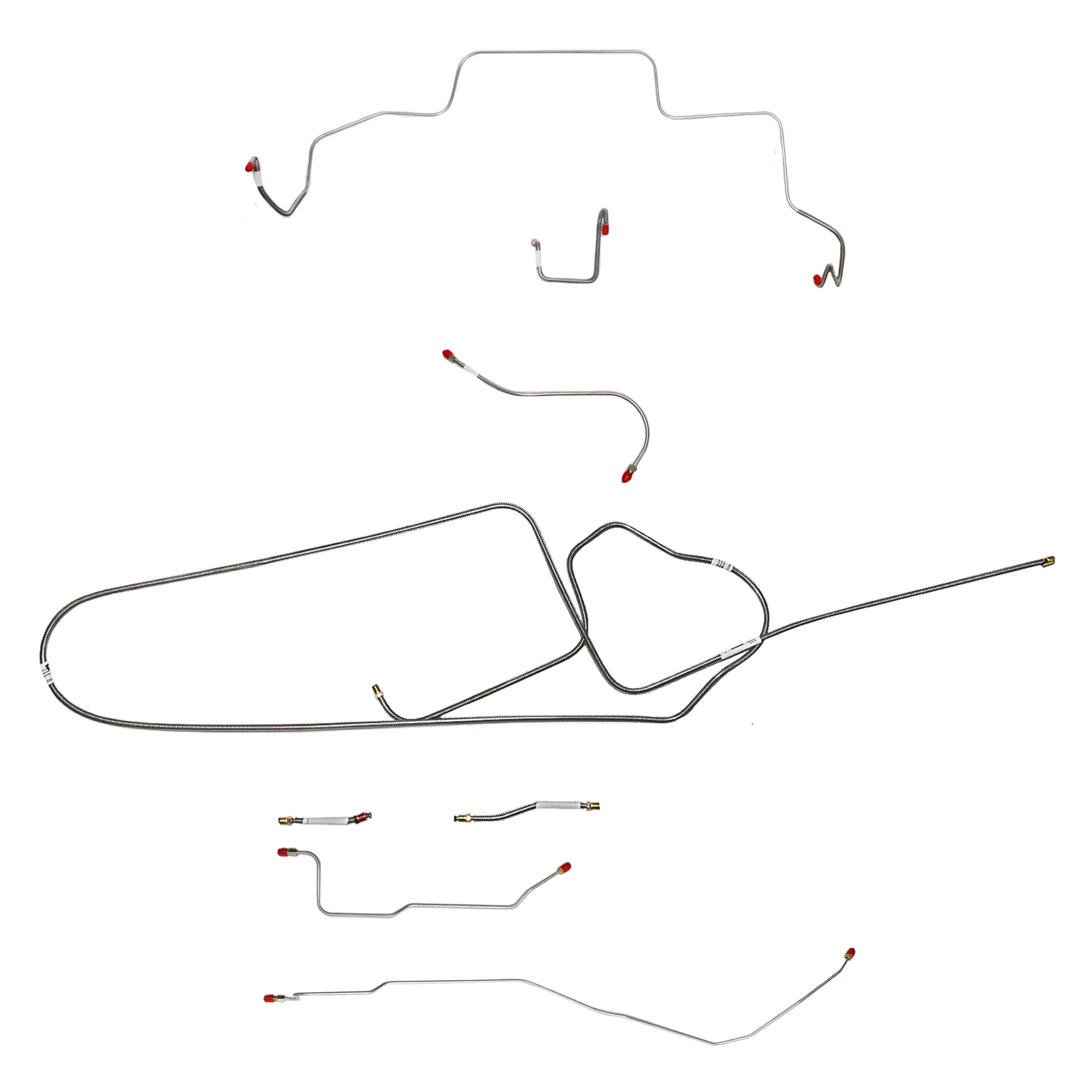 1966 MOPAR B-body w/ Power Disc, FACTORY Disc, Right Front OVER Frame w/ 4'' Rise on Firewall, Dana Axle; Complete Brake Line Kit; Stainless - SSTubes