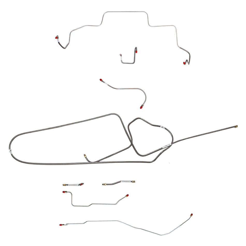 1966 MOPAR B-body w/ Power Disc, FACTORY Disc, Right Front OVER Frame w/ 4'' Rise on Firewall, Dana Axle; Complete Brake Line Kit; Stainless - SSTubes