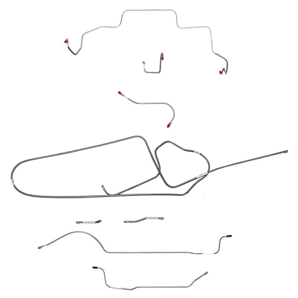 1966 MOPAR B-body w/ Power Disc, FACTORY Disc, Right Front OVER Frame w/ 4'' Rise on Firewall, 8-3/4'' Axle; Complete Brake Line Kit; Stainless - SSTubes