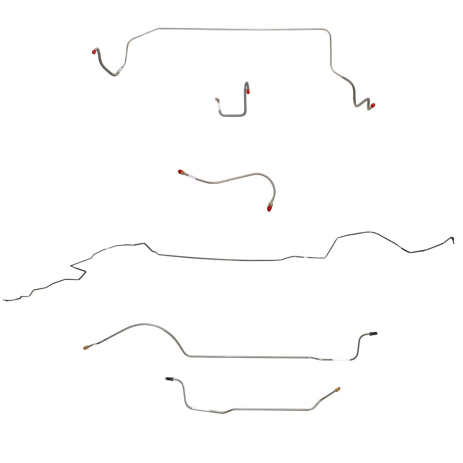 1966 MOPAR B-body w/ Standard Drum, Right Front OVER Frame Straight Across Firewall, 8-3/4'' Axle; Complete Brake Line Kit; Stainless - SSTubes