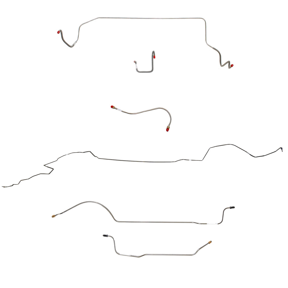 1966 MOPAR B-body w/ Standard Drum, Right Front OVER Frame Straight Across Firewall, 8-3/4'' Axle; Complete Brake Line Kit; Stainless - SSTubes