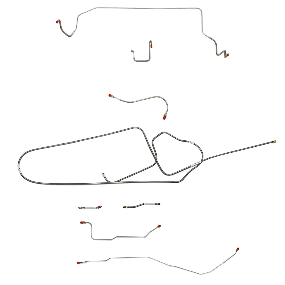 1966 MOPAR B-body w/ Standard Disc, FACTORY Disc, Right Front OVER Frame Straight Across Firewall, Dana Axle; Complete Brake Line Kit; Stainless - SSTubes