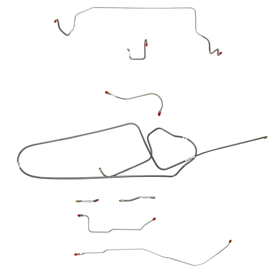 1966 MOPAR B-body w/ Standard Disc, FACTORY Disc, Right Front OVER Frame Straight Across Firewall, Dana Axle; Complete Brake Line Kit; Stainless - SSTubes