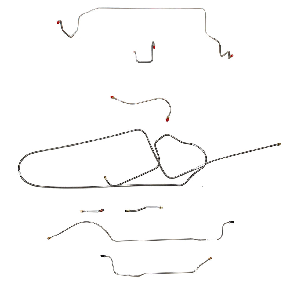 1966 MOPAR B-body w/ Standard Disc, FACTORY Disc, Right Front OVER Frame Straight Across Firewall, 8-3/4'' Axle; Complete Brake Line Kit; Stainless - SSTubes