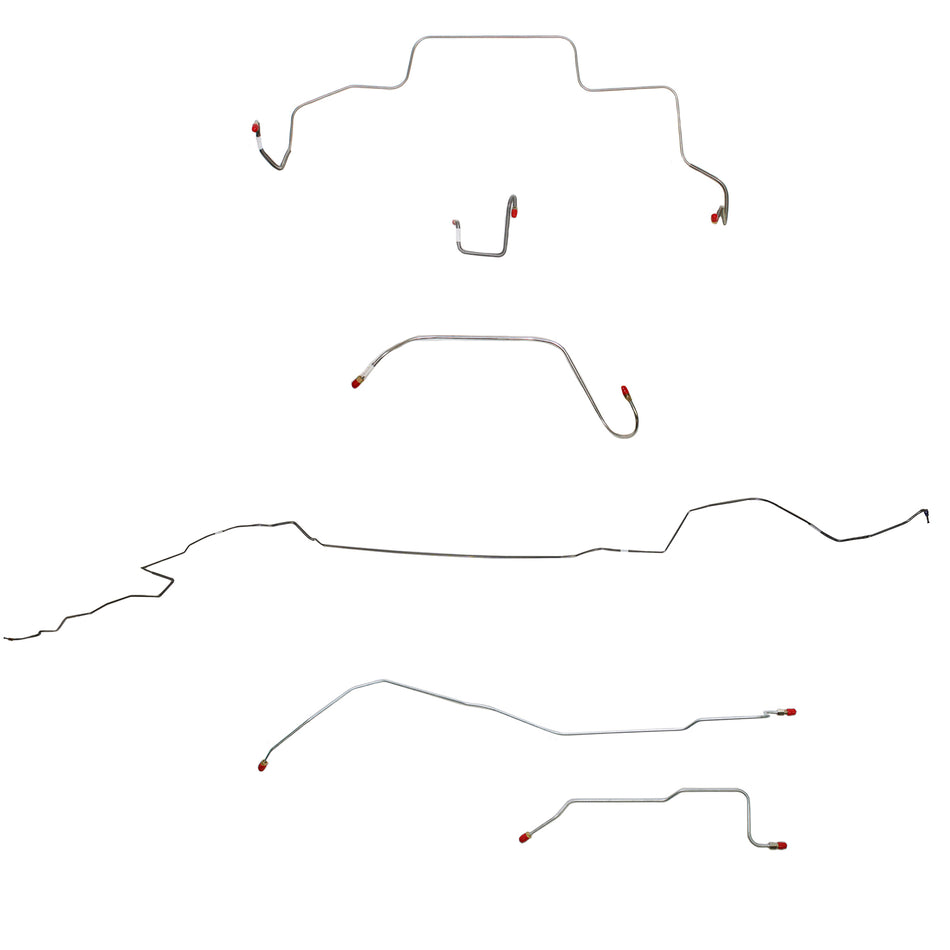 1966 MOPAR B-body w/ Power Drum, Right Front OVER Frame w/ Hump OVER Firewall, Hemi, Dana Axle; Complete Brake Line Kit; Stainless - SSTubes