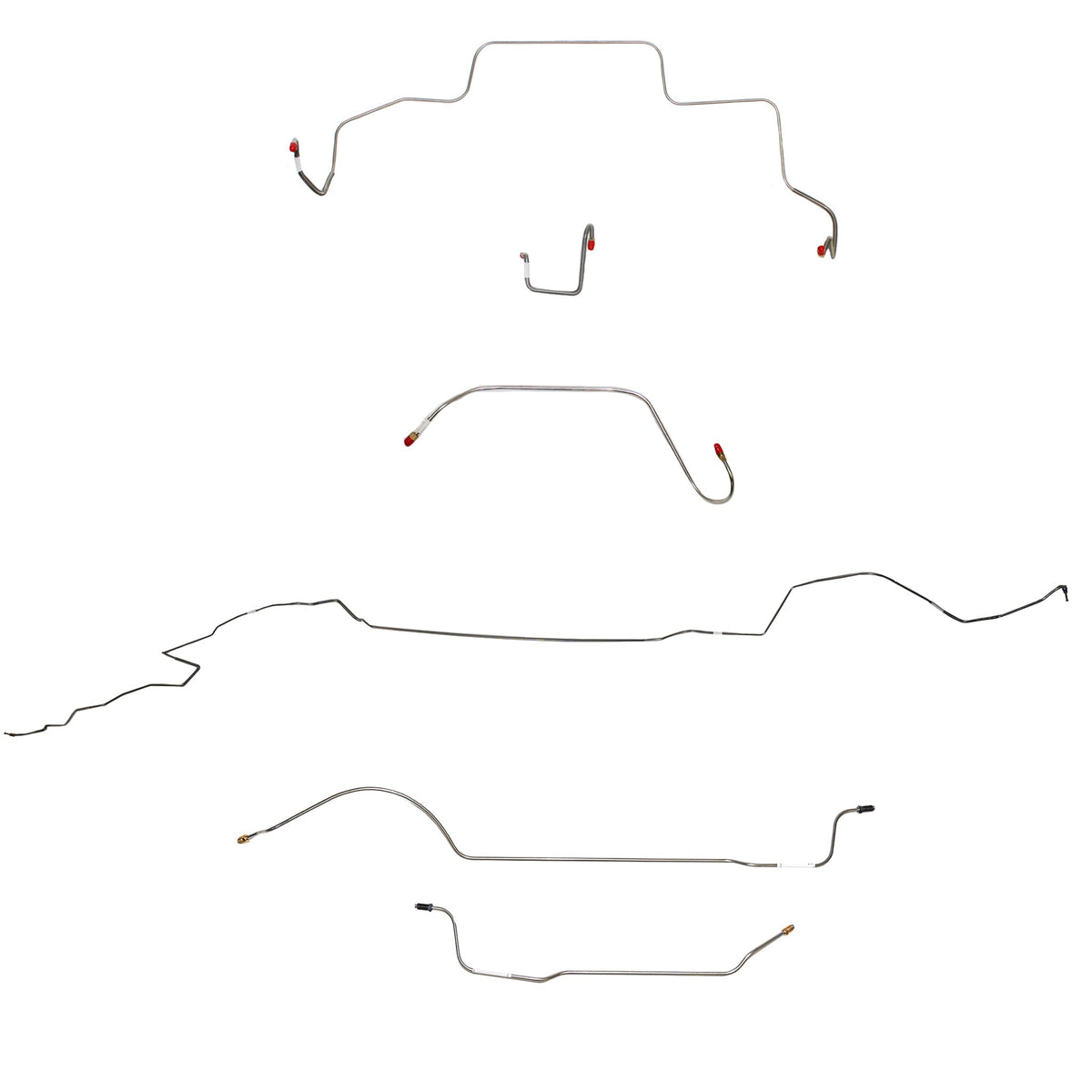 1966 MOPAR B-body w/ Power Drum, Right Front OVER Frame w/ Hump OVER Firewall, Hemi, 8-3/4'' Axle; Complete Brake Line Kit; Stainless - SSTubes