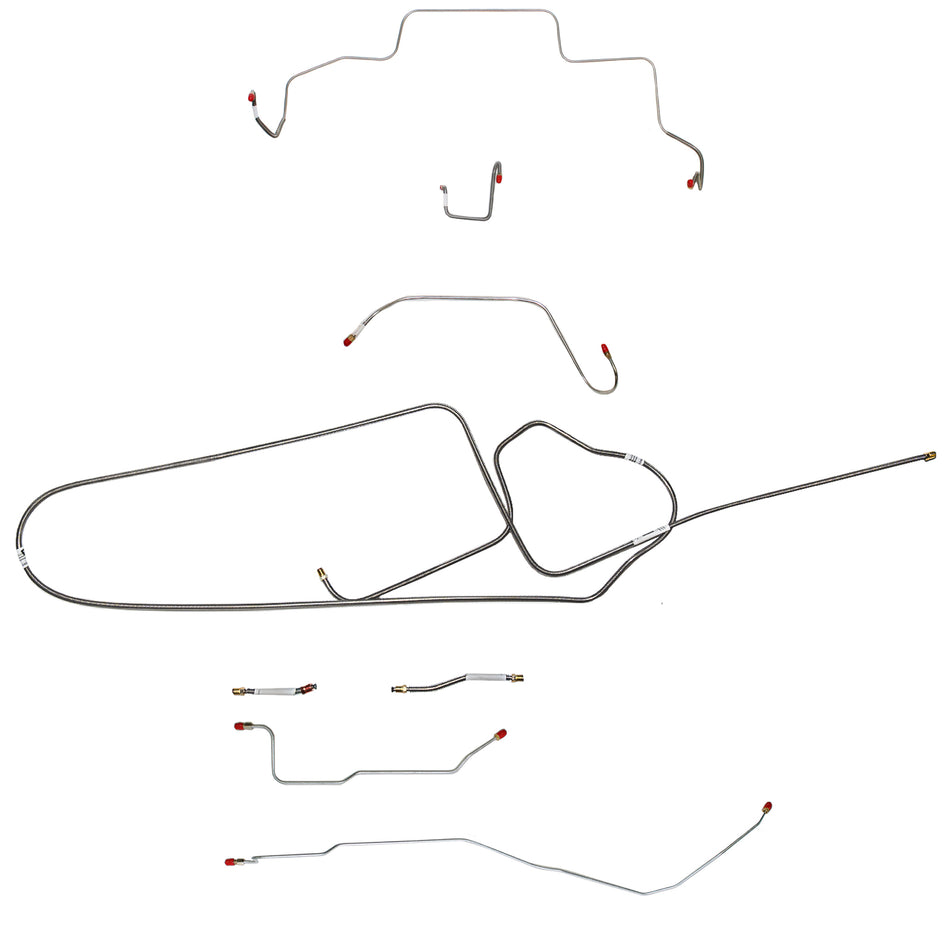 1966 MOPAR B-body w/ Power Disc, FACTORY Disc, Right Front OVER Frame w/ Hump OVER Firewall, Hemi, Dana Axle; Complete Brake Line Kit; Stainless - SSTubes