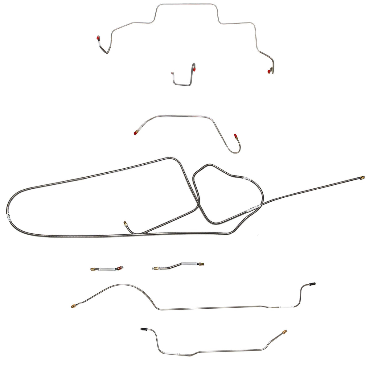 Complete brake line kit for 1966 MOPAR B-body with power disc brakes in steel material.