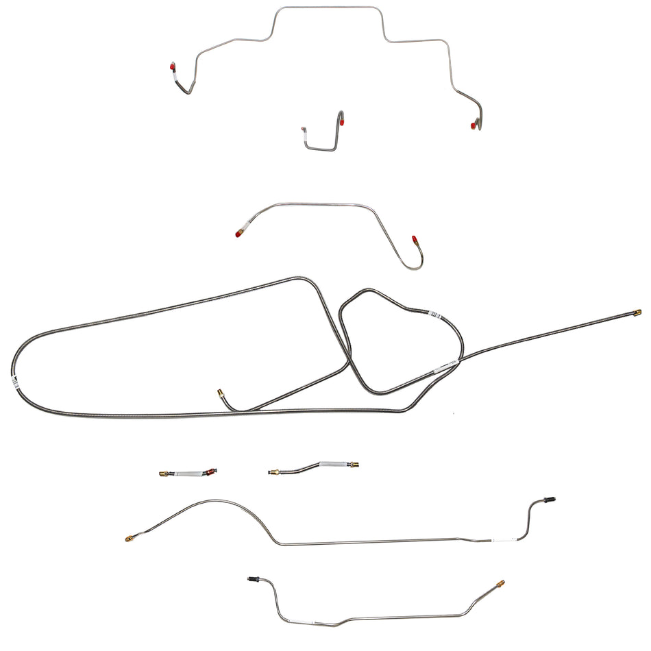 1966 MOPAR B-body w/ Power Disc, FACTORY Disc, Right Front OVER Frame w/ Hump OVER Firewall, Hemi, 8-3/4'' Axle; Complete Brake Line Kit; Stainless - SSTubes