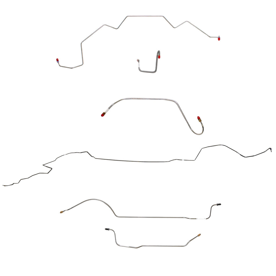 1966 MOPAR B-body w/ Power Drum, Right Front OVER Frame Straight Across Firewall, Hemi, 8-3/4'' Axle; Complete Brake Line Kit; Stainless - SSTubes