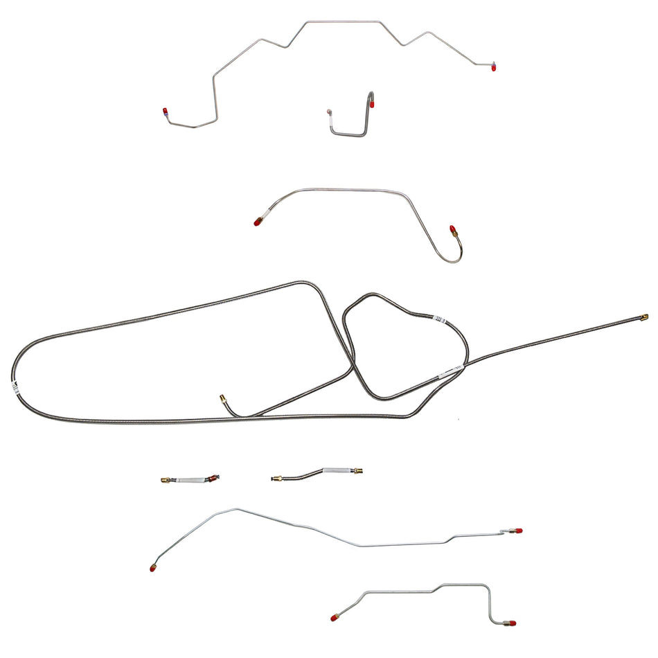 1966 MOPAR B-body w/ Power Disc, FACTORY Disc, Right Front OVER Frame Straight Across Firewall, Hemi, Dana Axle; Complete Brake Line Kit; Stainless - SSTubes