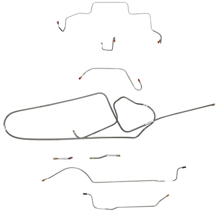 1967 MOPAR B-body complete steel brake line kit for Dana axle with standard disc brakes.