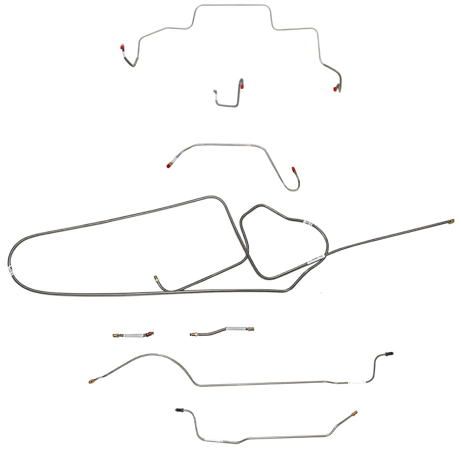 1967 MOPAR B-body complete steel brake line kit for Dana axle with standard disc brakes.