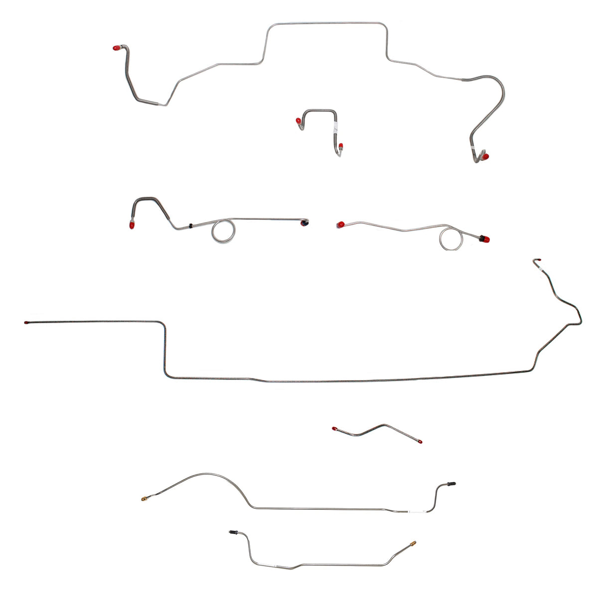 1967 MOPAR B-body w/ Standard Disc, Right Front Over Frame Attaches UNDER Steering, 8-3/4'' Axle; Complete Brake Line Kit; Stainless - SSTubes