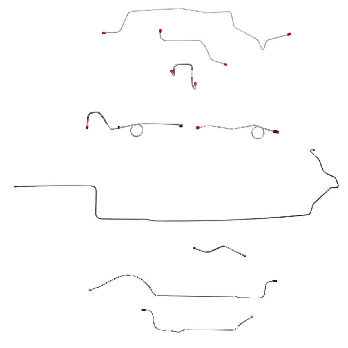 Complete brake line kit for 1967 MOPAR B-body with standard disc, made of steel for durability.
