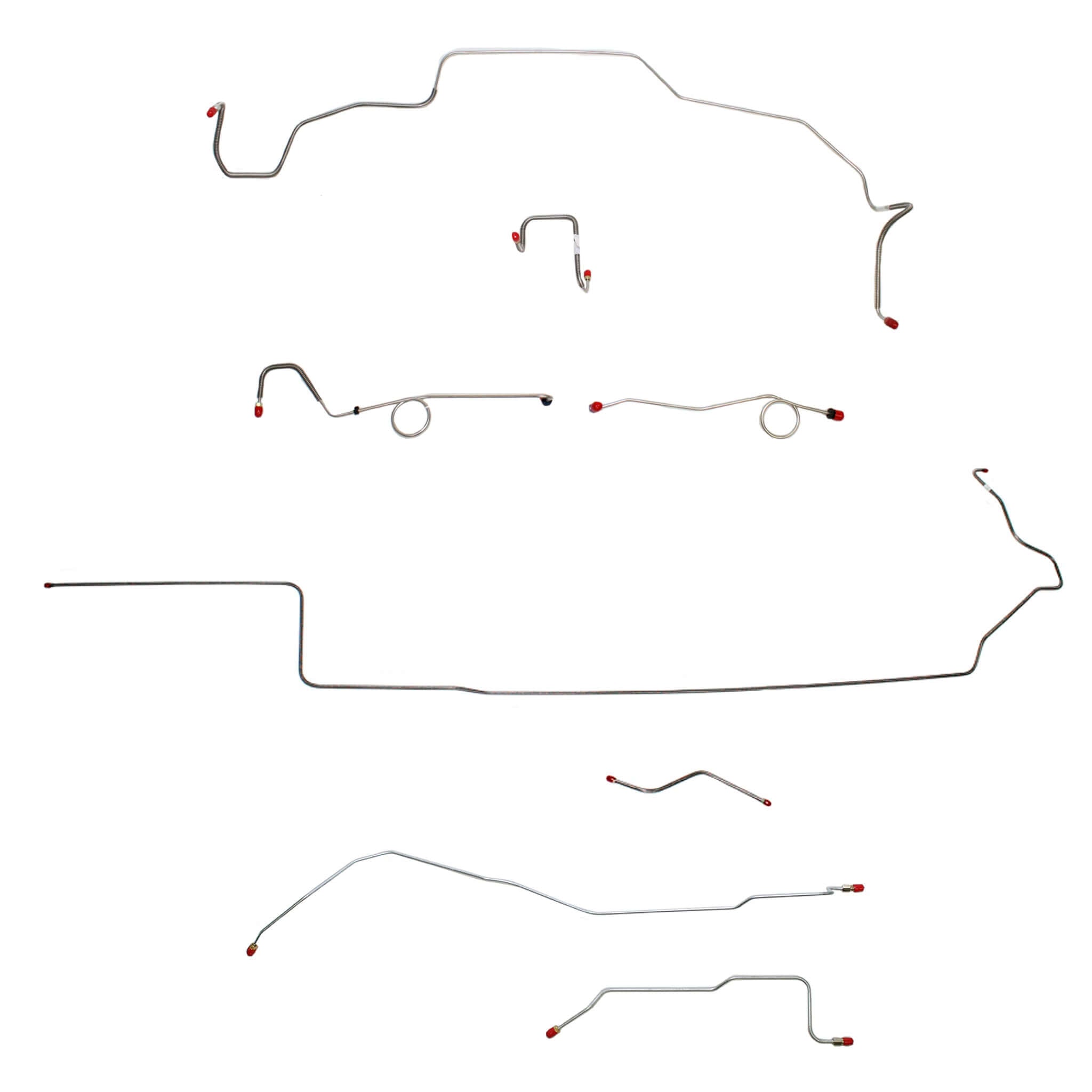 1967 MOPAR B-body complete steel brake line kit for Dana axle; includes right front lines.