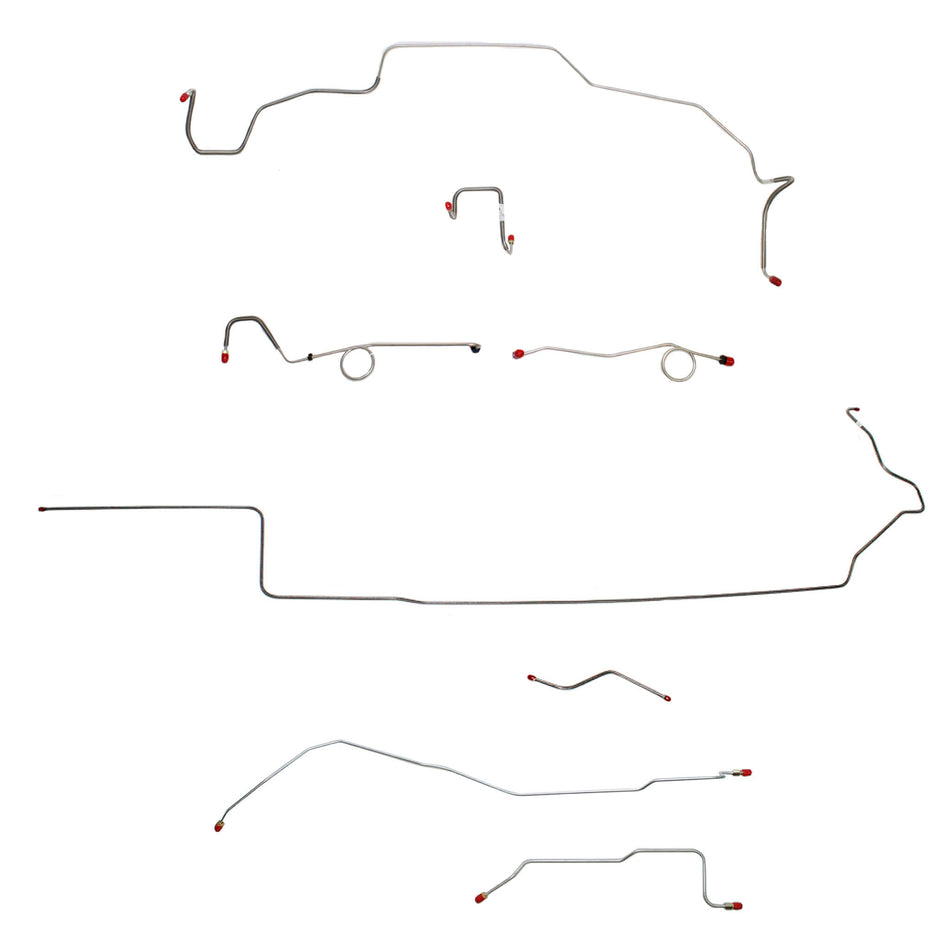 1967 MOPAR B-body complete steel brake line kit for Dana axle; includes right front lines.