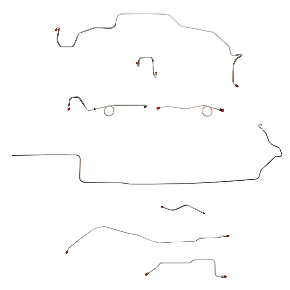 1967 MOPAR B-body complete steel brake line kit for Dana axle; includes right front lines.