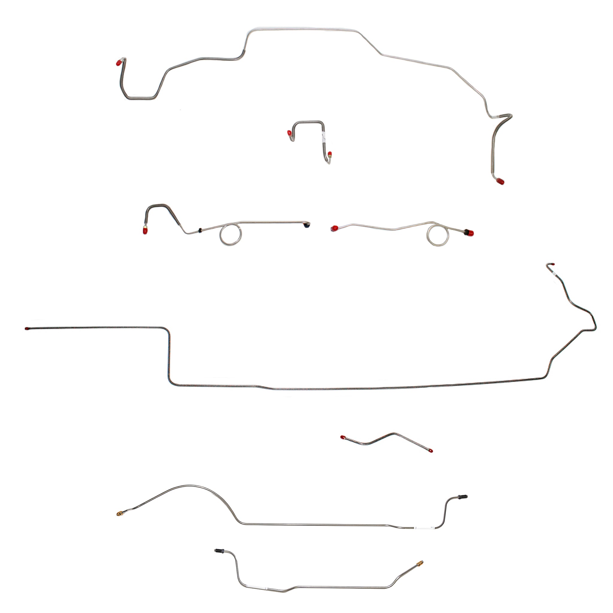 1967 MOPAR B-body w/ Standard Disc, Right Front Over Frame Attaches to Fender, 8-3/4'' Axle; Complete Brake Line Kit; Stainless - SSTubes