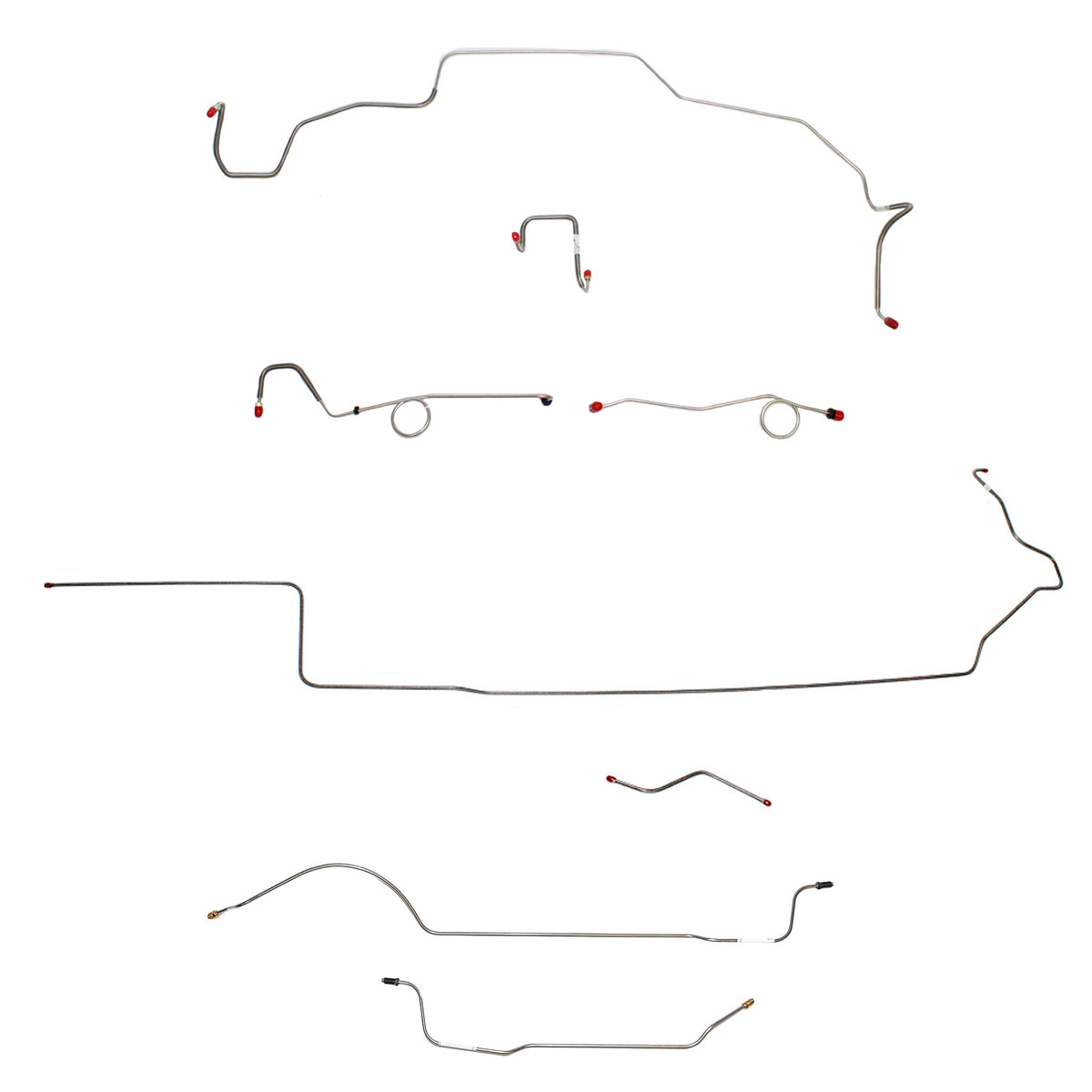 1967 MOPAR B-body w/ Standard Disc, Right Front Over Frame Attaches to Fender, 8-3/4'' Axle; Complete Brake Line Kit; Stainless - SSTubes