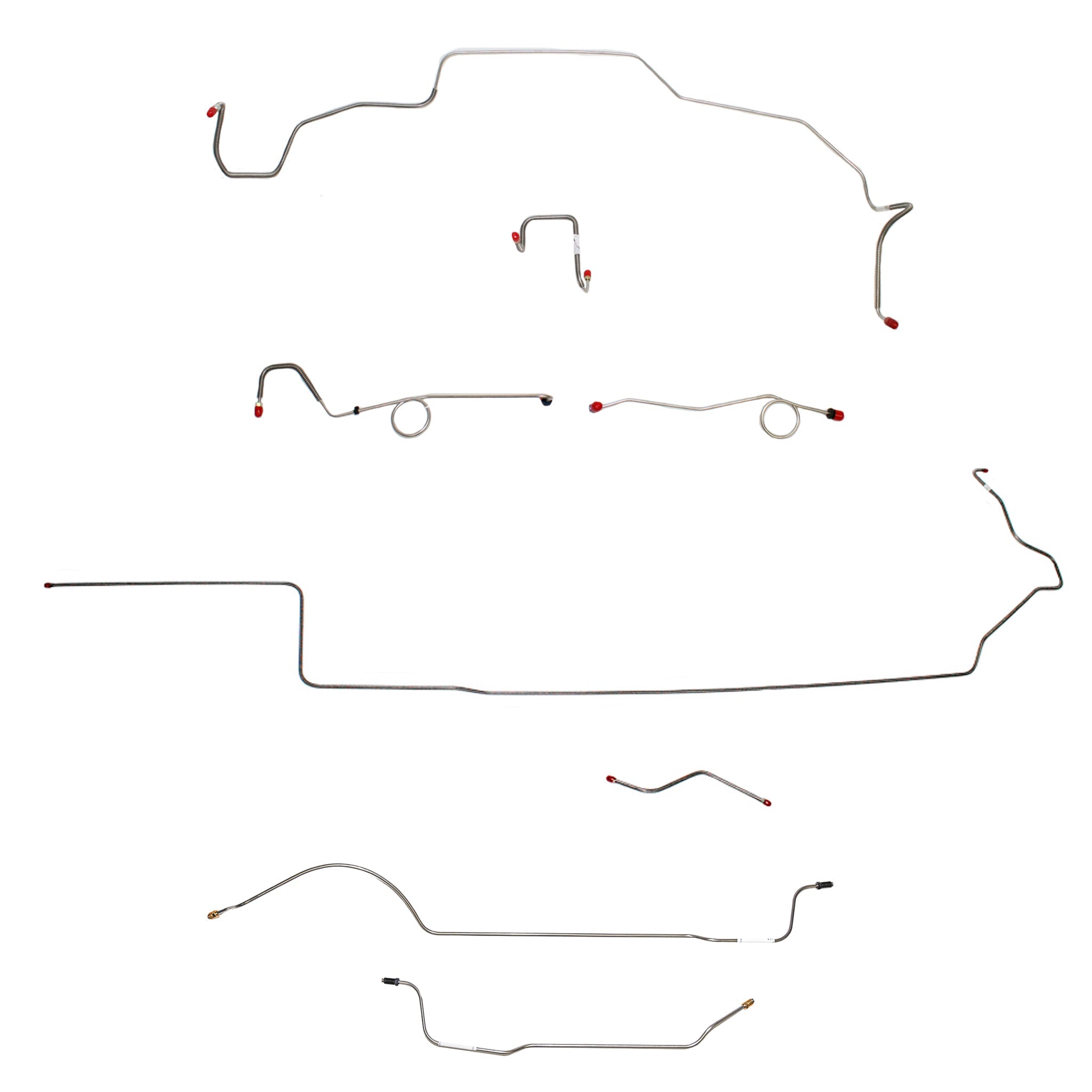 1967 MOPAR B-body w/ Standard Disc, Right Front Over Frame Attaches to Fender, 8-3/4'' Axle; Complete Brake Line Kit; Stainless - SSTubes