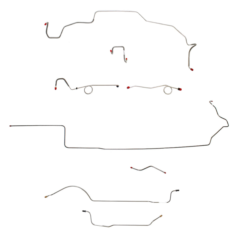 1967 MOPAR B-body w/ Standard Disc, Right Front Over Frame Attaches to Fender, 8-3/4'' Axle; Complete Brake Line Kit; Stainless - SSTubes
