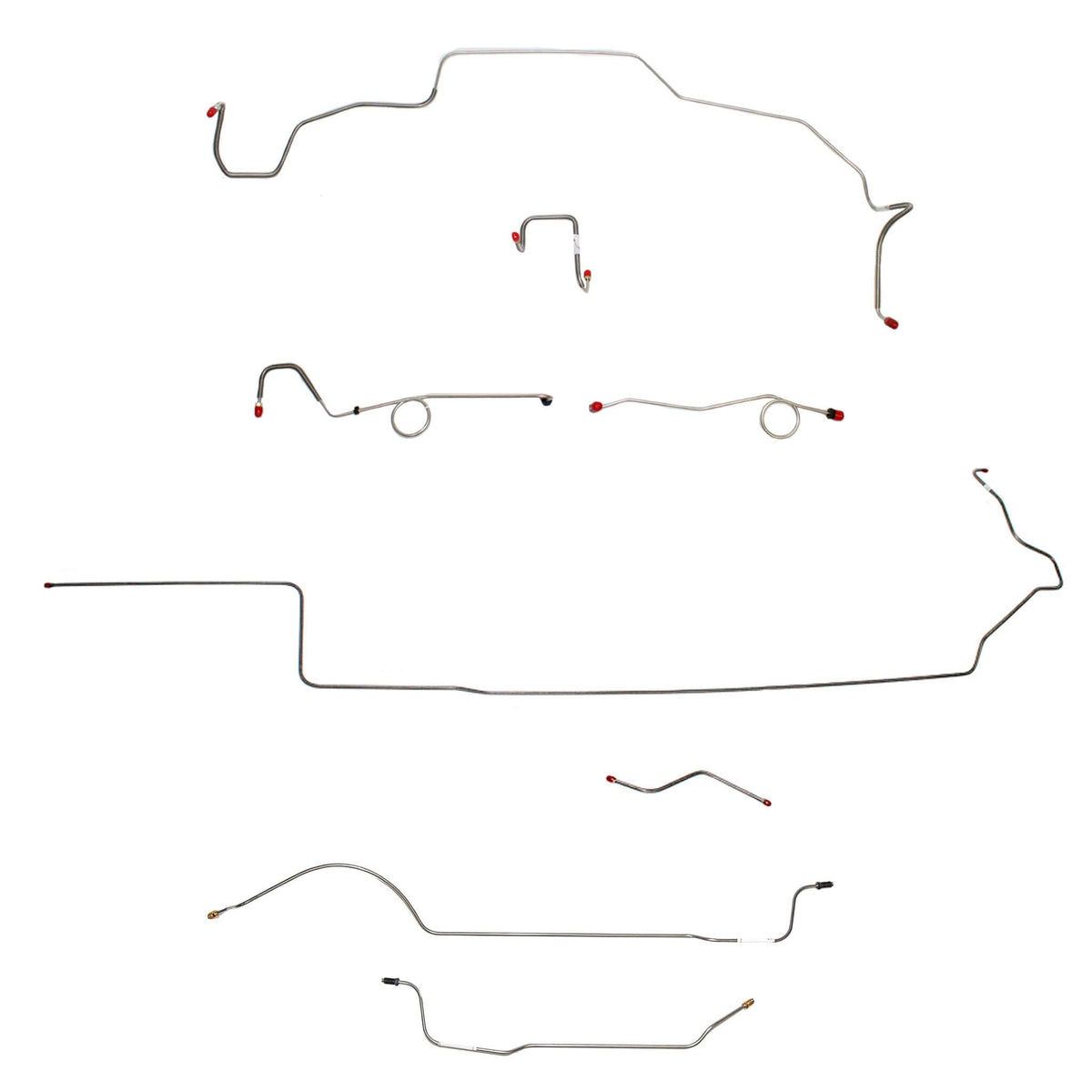 1967 MOPAR B-body complete brake line kit, steel construction, designed for standard disc brakes and 8-3/4'' axle.