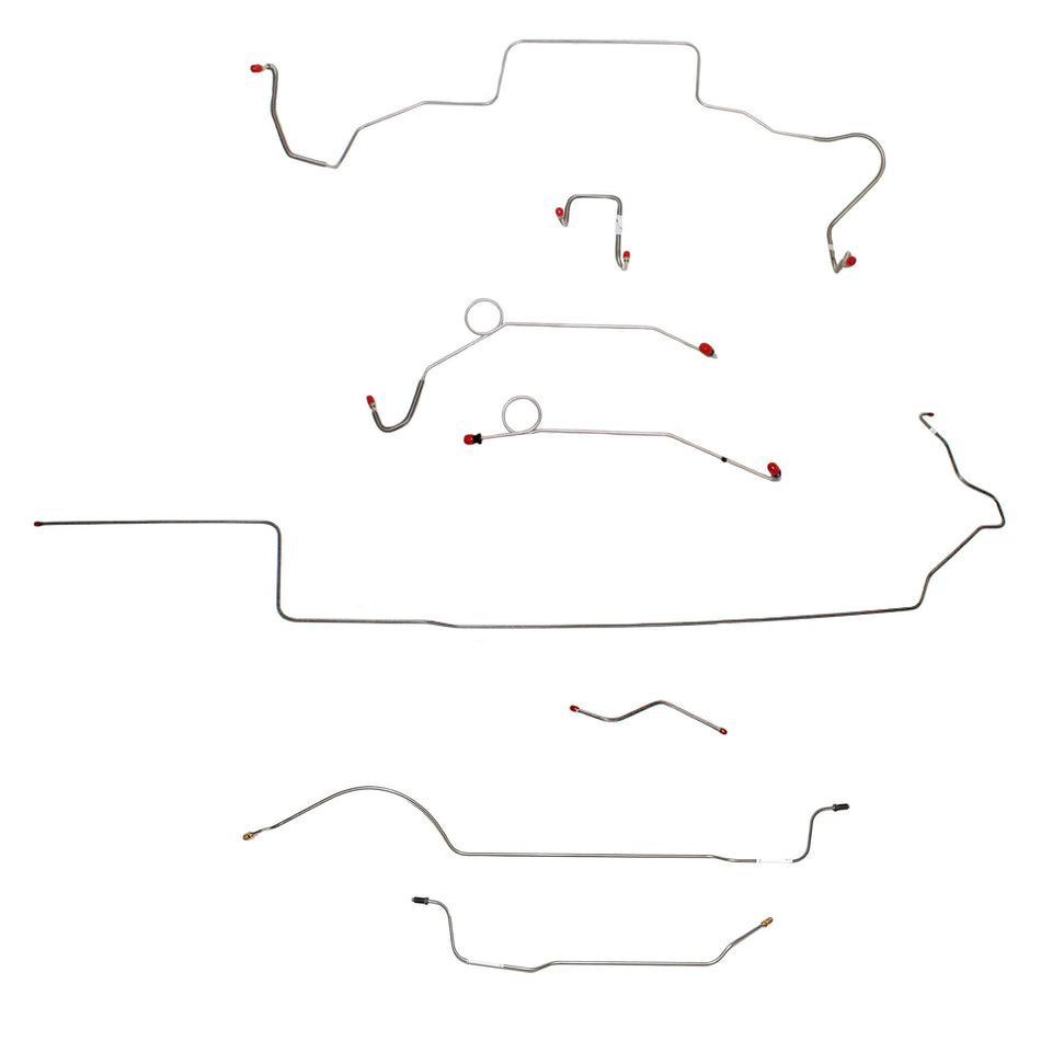 1967 MOPAR B-body complete steel brake line kit with power disc, right front over frame, 8-3/4'' axle components.