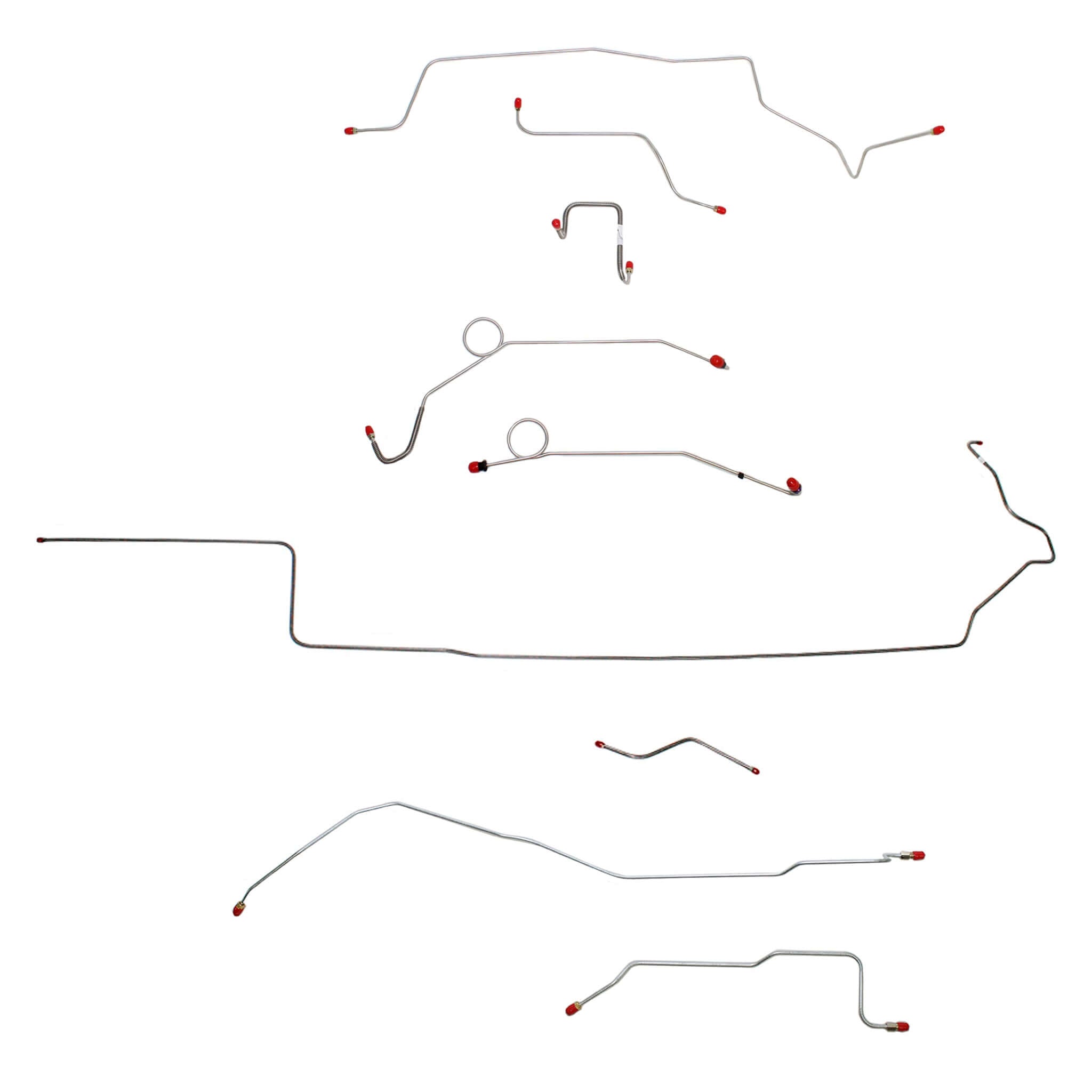 Complete steel brake line kit for 1967 MOPAR B-body with Power Disc and Dana Axle, shown from multiple angles.
