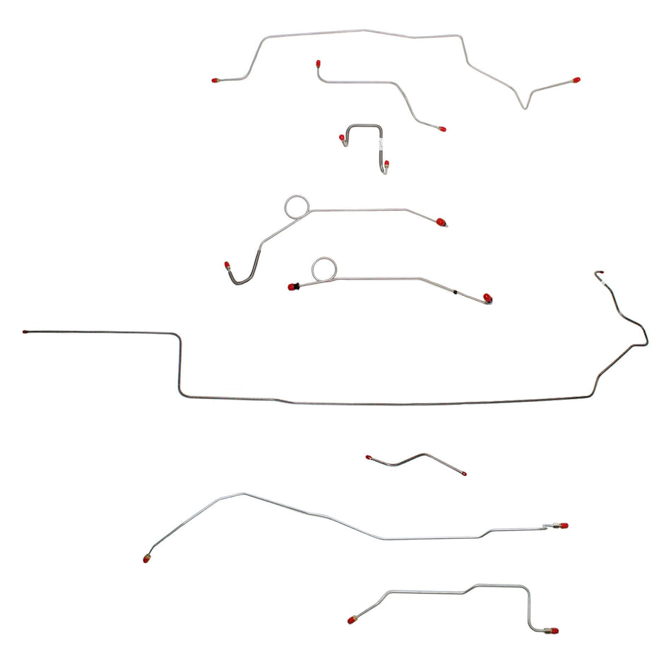 Complete steel brake line kit for 1967 MOPAR B-body with Power Disc and Dana Axle, shown from multiple angles.