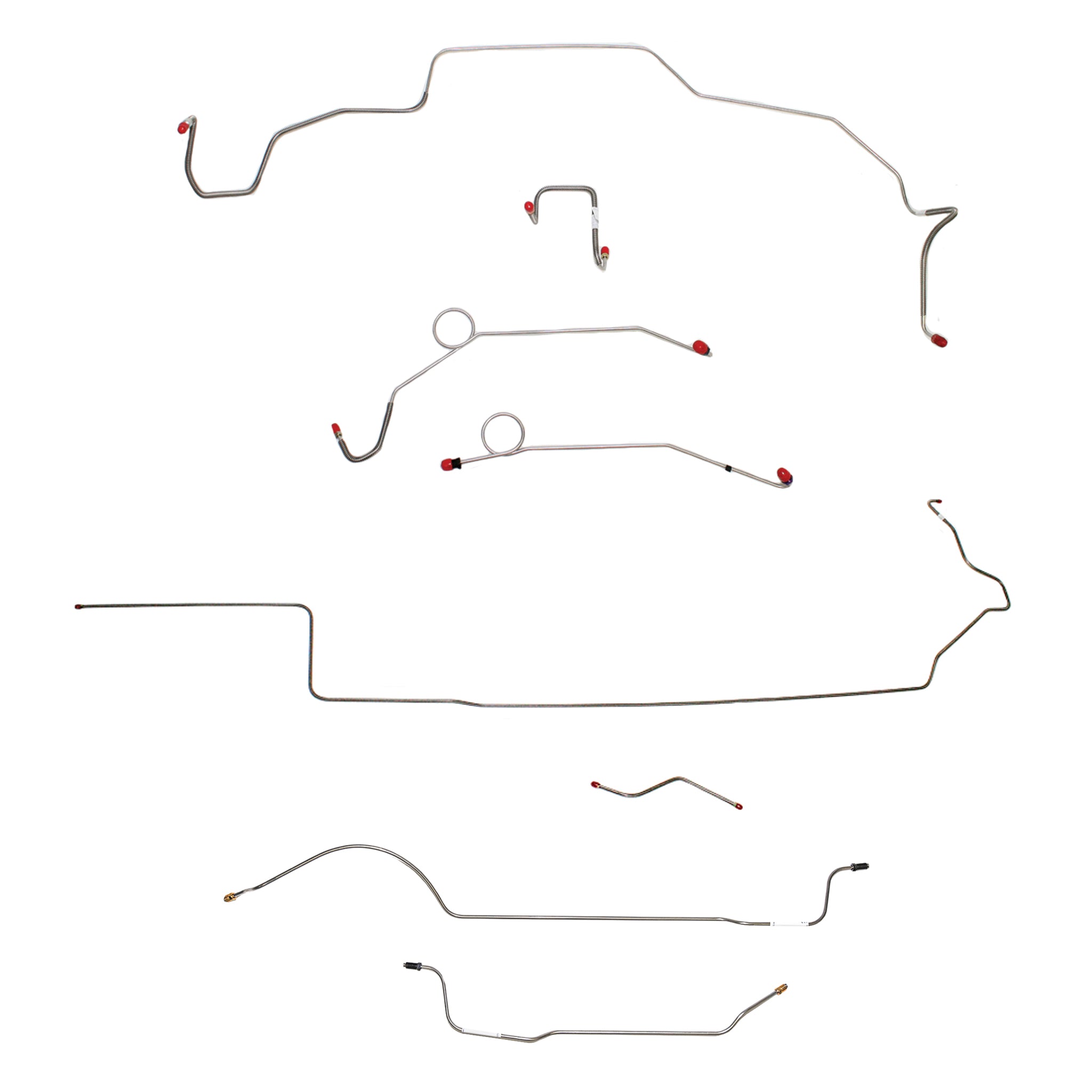 1968-69 MOPAR B-body w/ Power Disc, Right Front Over Frame Attaches to Fender, Hemi, 8-3/4'' Axle; Complete Brake Line Kit; Stainless - SSTubes