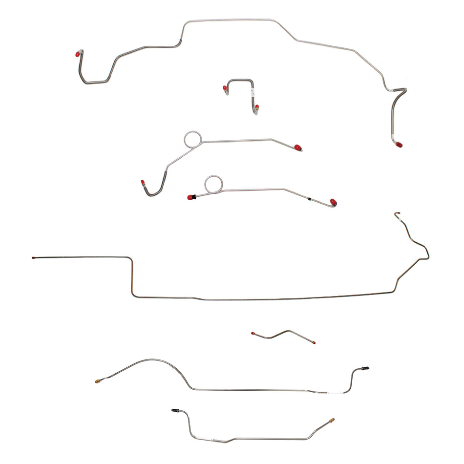 1968-69 MOPAR B-body w/ Power Disc, Right Front Over Frame Attaches to Fender, Hemi, 8-3/4'' Axle; Complete Brake Line Kit; Stainless - SSTubes