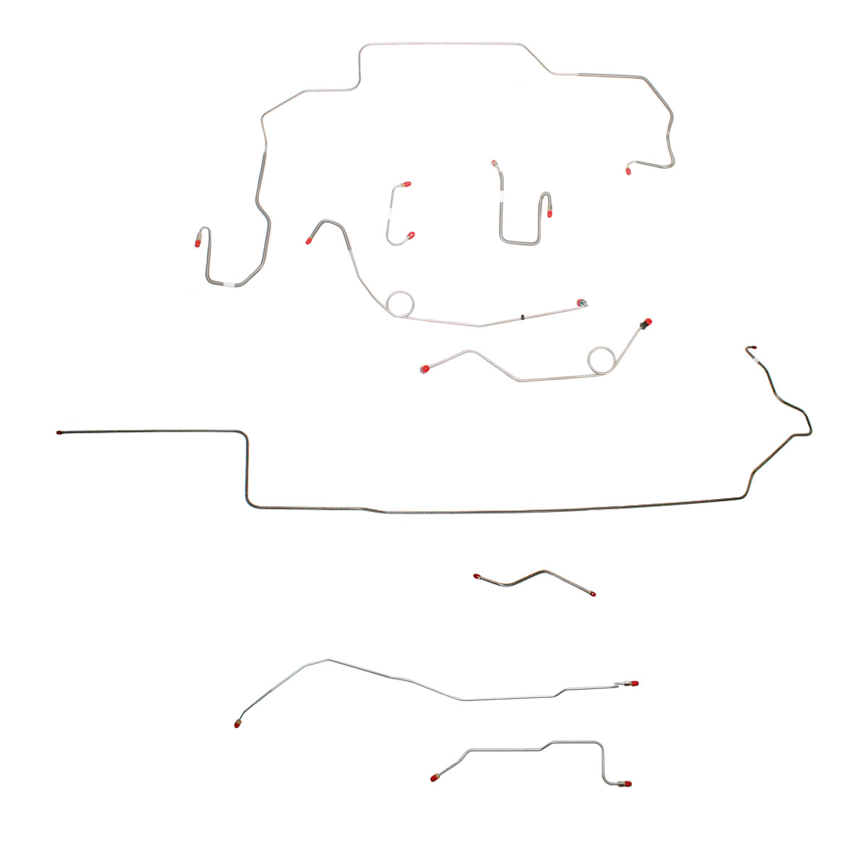 1968-70 MOPAR B-body w/ Power Disc, Left Ported Master, Right Front UNDER Frame, Hemi, Dana Axle; Complete Brake Line Kit; Stainless - SSTubes