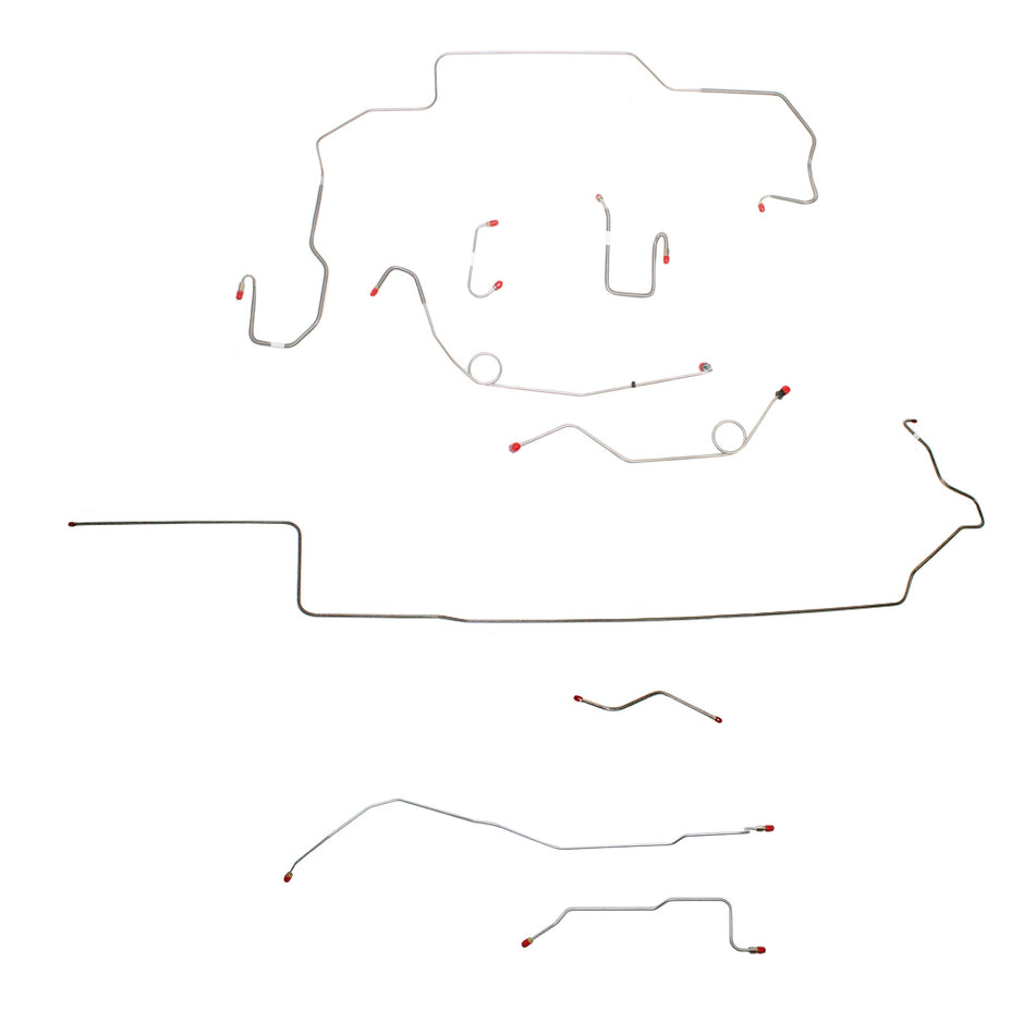 1968-70 MOPAR B-body w/ Power Disc, Left Ported Master, Right Front UNDER Frame, Hemi, Dana Axle; Complete Brake Line Kit; Stainless - SSTubes