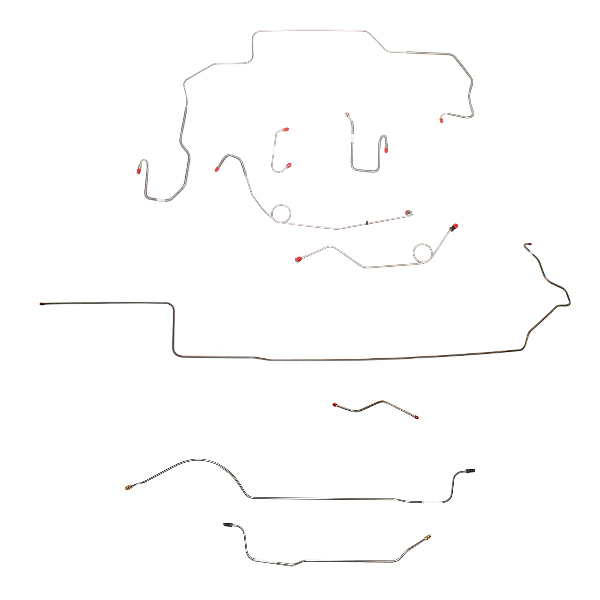 1968-69 MOPAR B-body w/ Power Disc, Left Ported Master, Right Front UNDER Frame, Hemi, 8-3/4'' Axle; Complete Brake Line Kit; Stainless - SSTubes