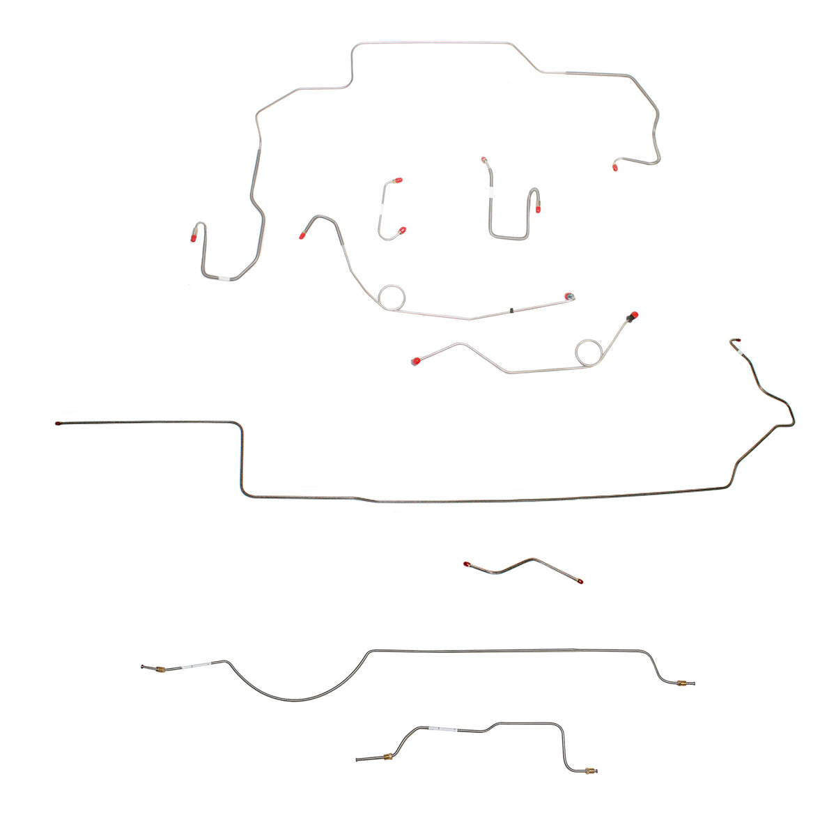 1970 MOPAR B-body w/ Power Disc, Left Ported Master, Right Front UNDER Frame, Hemi, 8-3/4'' Axle; Complete Brake Line Kit; Steel - SSTubes