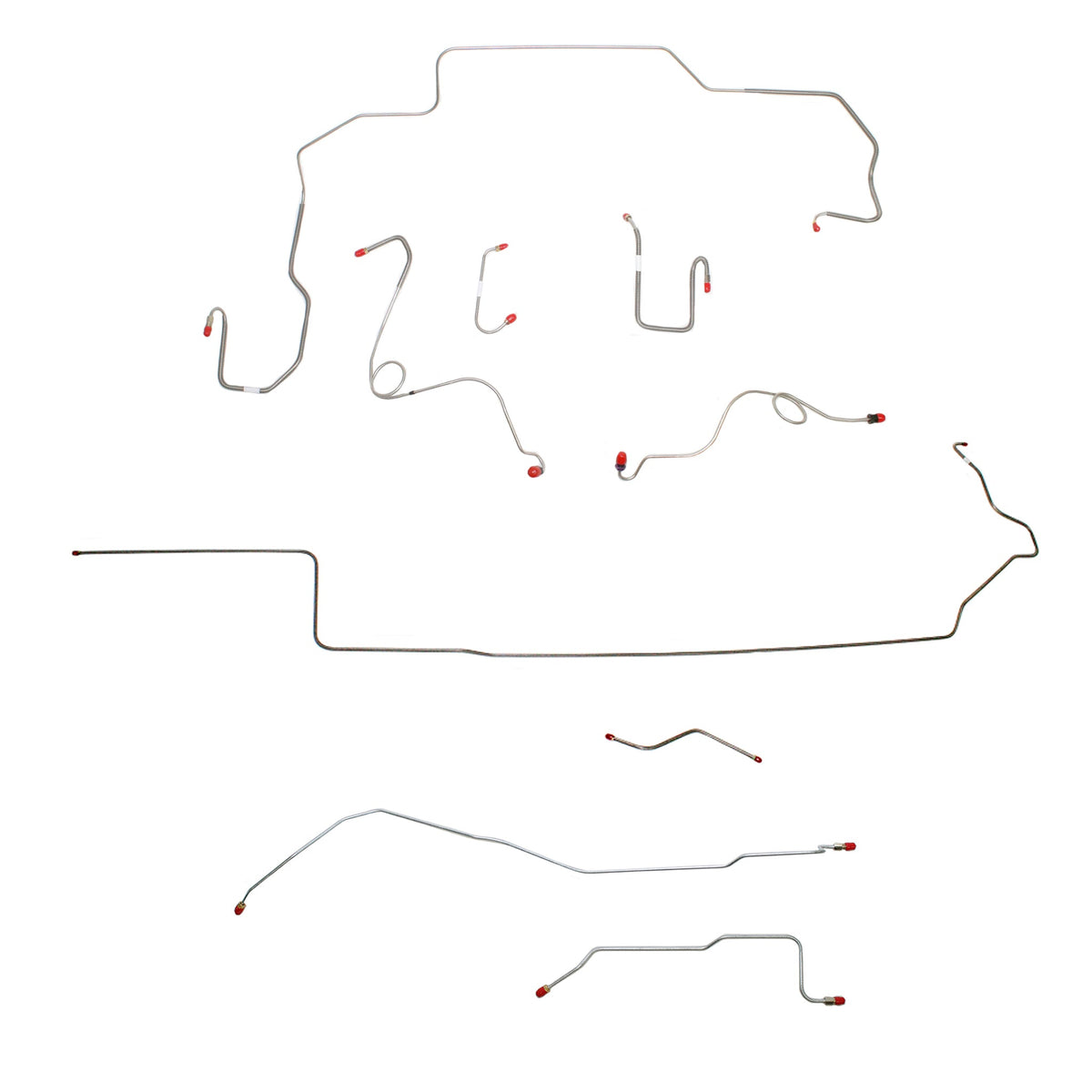 1970 MOPAR B-body w/ Power Disc, Left Ported Master, Right Front UNDER Frame, Hemi, 8-3/4'' Axle; Complete Brake Line Kit; Stainless - SSTubes