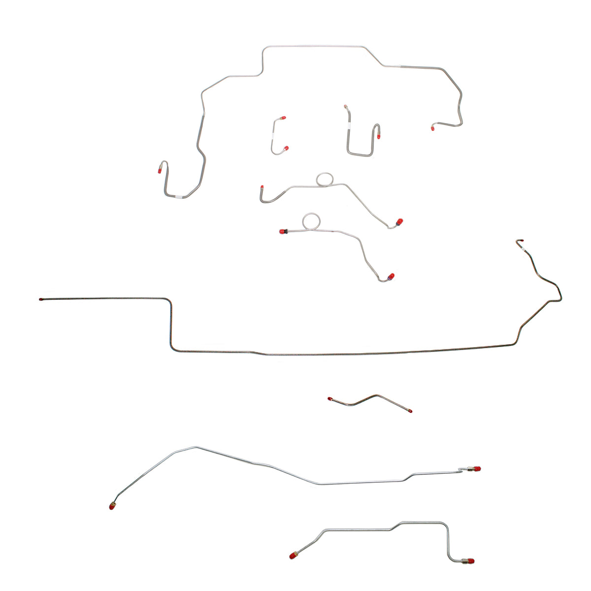 1968-70 MOPAR B-body w/ Power Disc, Left Ported Master, 3 Valves, Right Front UNDER Frame, Dana Axle; Complete Brake Line Kit; Steel - SSTubes
