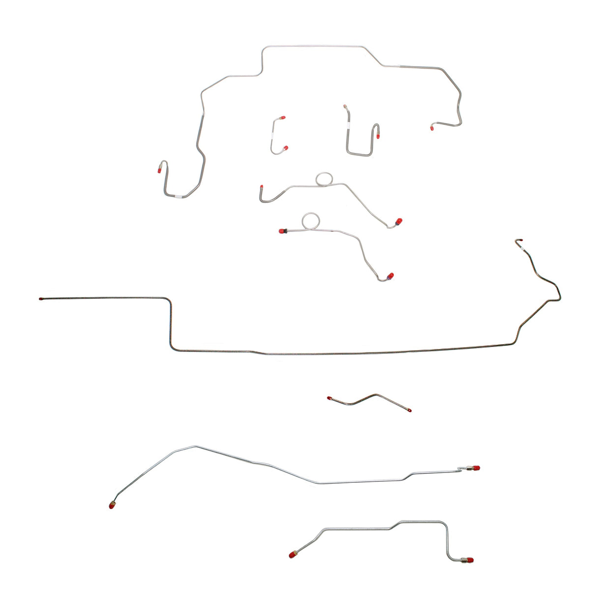 1968-70 MOPAR B-body w/ Power Disc, Left Ported Master, 3 Valves, Right Front UNDER Frame, Dana Axle; Complete Brake Line Kit; Steel - SSTubes