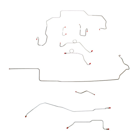 1968-70 MOPAR B-body w/ Power Disc, Left Ported Master, 3 Valves, Right Front UNDER Frame, Dana Axle; Complete Brake Line Kit; Steel - SSTubes