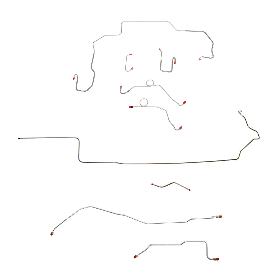 1968-70 MOPAR B-body w/ Power Disc, Left Ported Master, 3 Valves, Right Front UNDER Frame, Dana Axle; Complete Brake Line Kit; Stainless - SSTubes