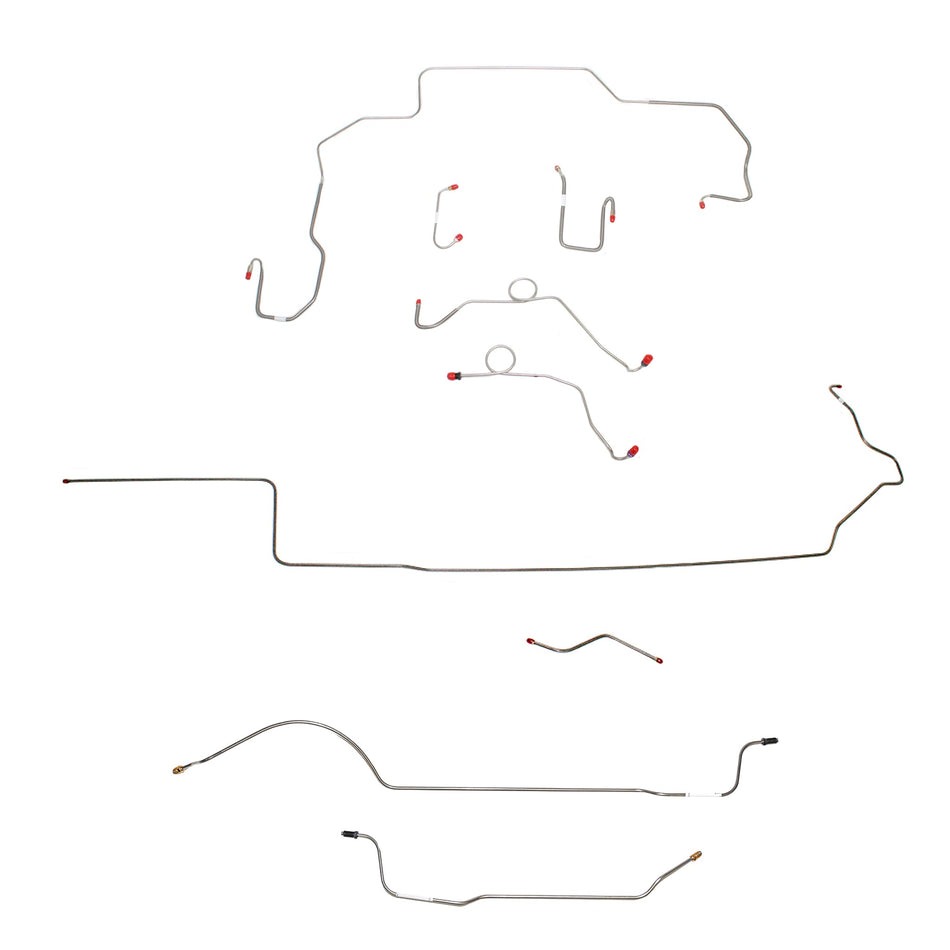 1968-69 MOPAR B-body w/ Power Disc, Left Ported Master 3 Valves, Right Front UNDER Frame, 8-3/4'' Axle; Complete Brake Line Kit; Stainless - SSTubes
