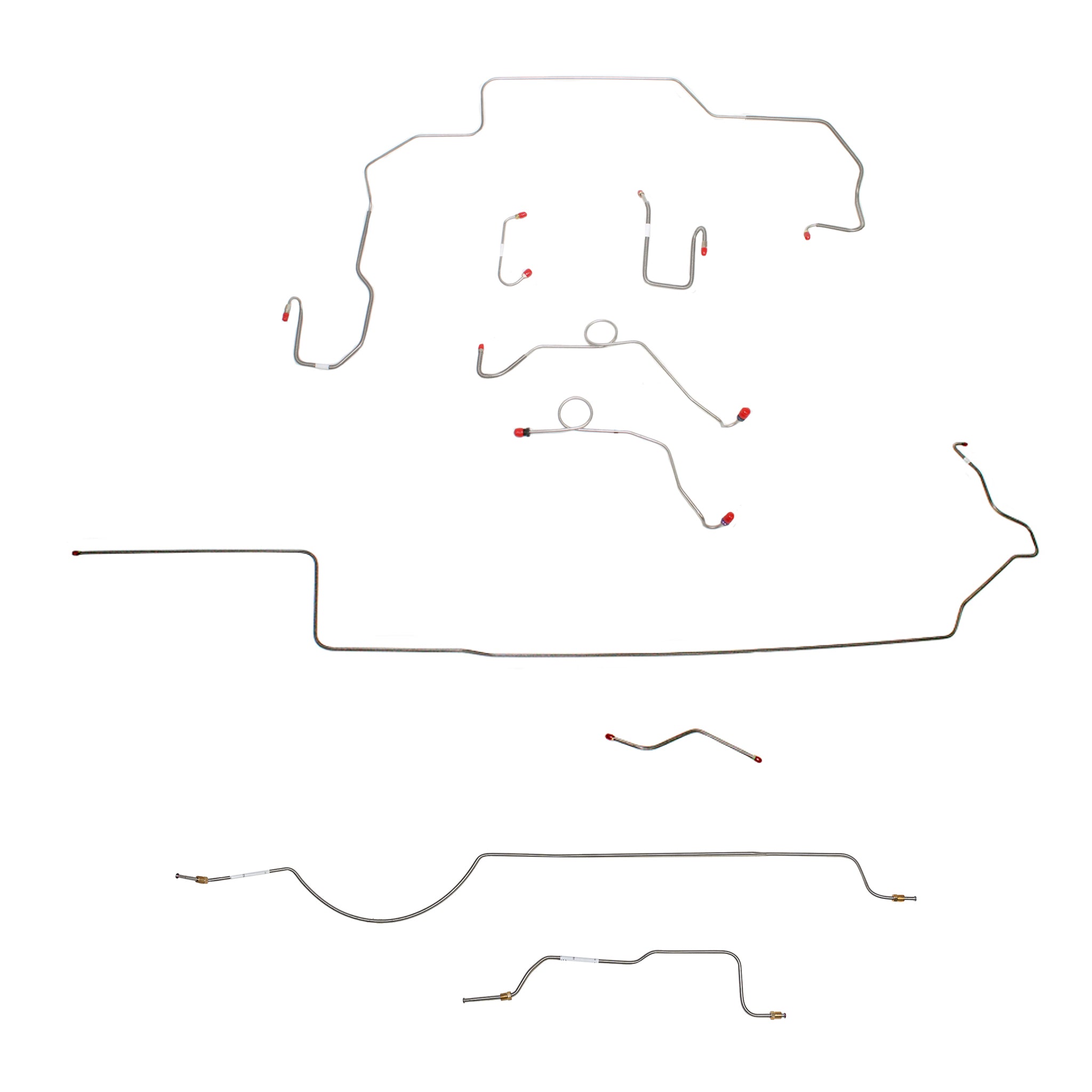 1970 MOPAR B-body w/ Power Disc, Left Ported Master 3 Valves, Right Front UNDER Frame, 8-3/4'' Axle; Complete Brake Line Kit; Steel - SSTubes